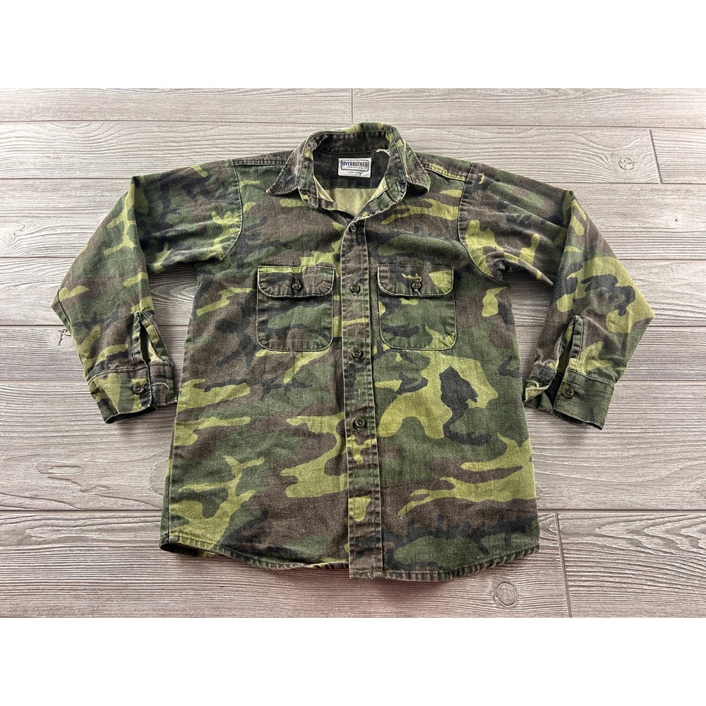 FiveBrother Camo Shirt Youth Small Green Woodland Camouflage Cotton Made in USA